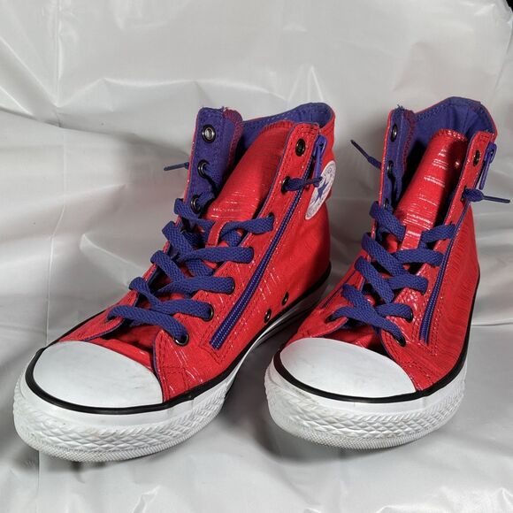 Converse Chuck Taylor All Star Zip Hi Top Sneakers (Junior 5) Red Purple Shoes - Picture 3 of 7